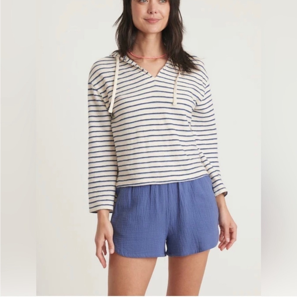 NEW Marine Layer Playa Hoodie Navy/Cream Stripe Medium